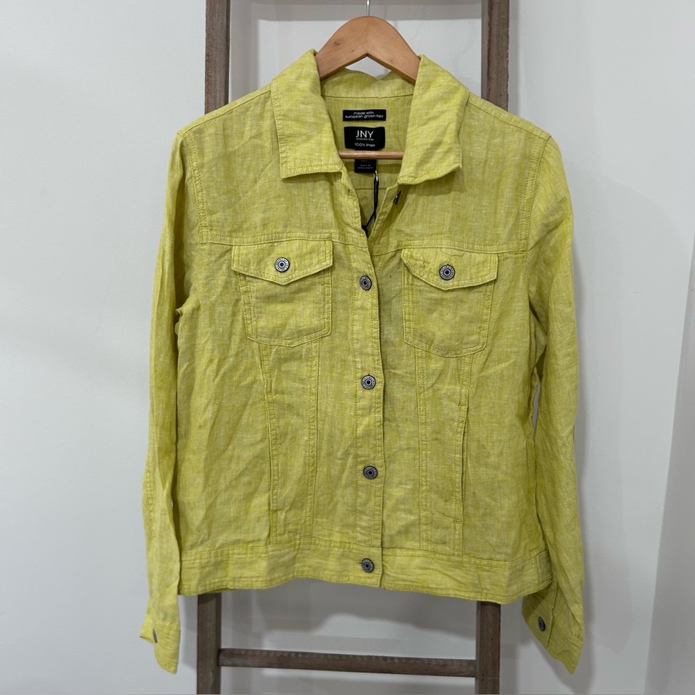 Jones New York Light Green 100% Linen Shirt Jean Jacket Women’s Size Large NWT